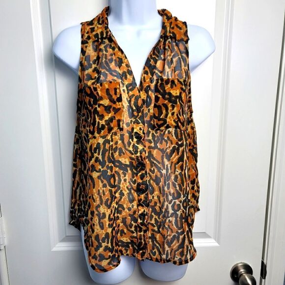 MINKPINK Sheer Leopard Print Button Down Blouse - Picture 1 of 11